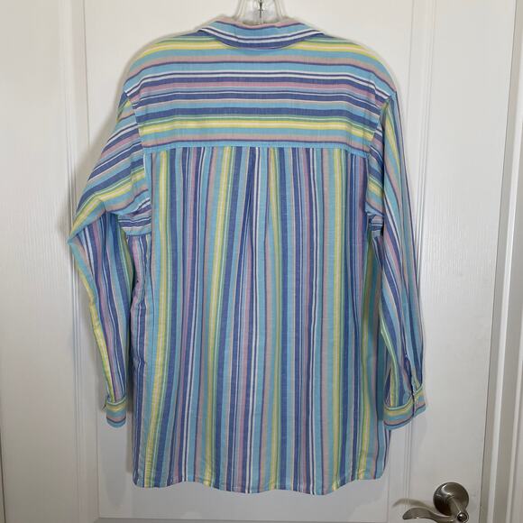 J. McLaughlin Fallon Tunic Blouse Candy Striped Linen Cotton Blue Pink L - Picture 4 of 7